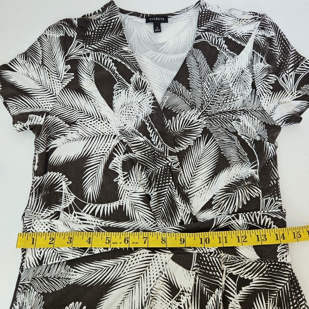 Talbots Mock Wrap Tropical Short Sleeve Dress Sz S Brown White - Picture 7 of 8